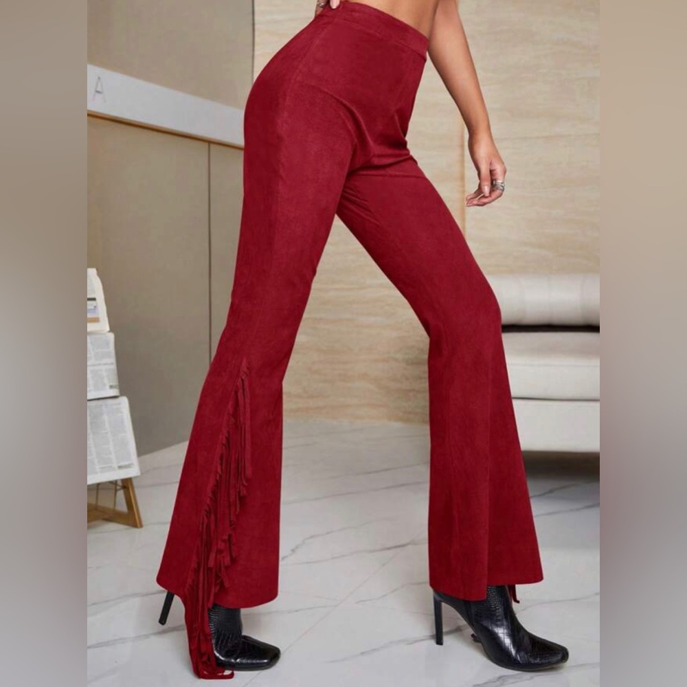 Fringe flare maroon pants